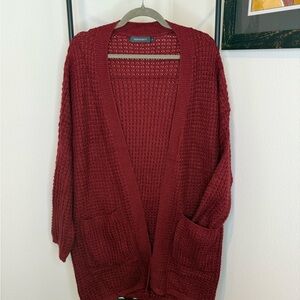 Women's Burgundy Open-Front Cardigan